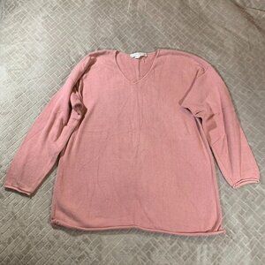 American Knitworks Womens Large Sweater Pink V Neck Boxy Pullover Made In USA